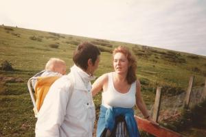 Anne with me and my youngest child, on a visit to Shetland (you can tell I'd got de-acclimatised by then!)